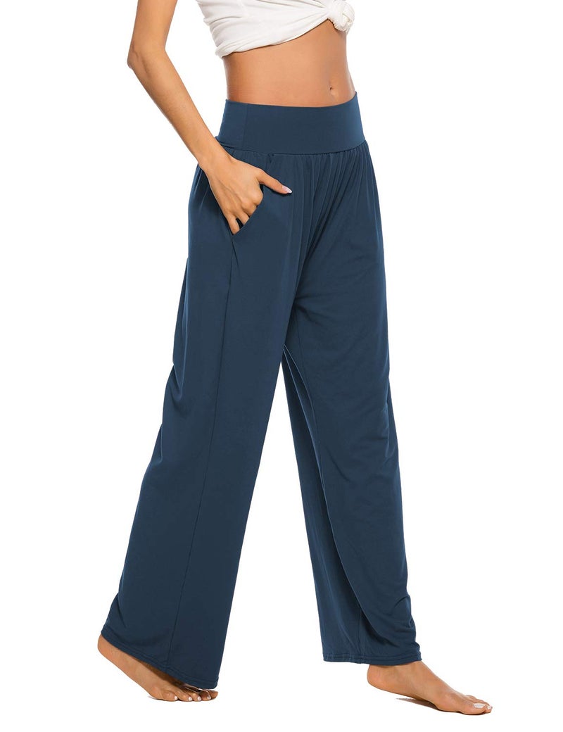 ZJCT Womens Sweatpants Comfy Loose Casual Wide Leg Yoga Workout Lounge Pants with Pockets Navy XL - Image 2